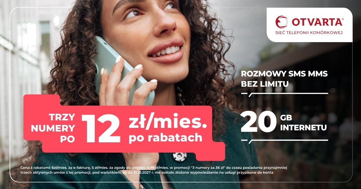 12 zł miesięcnie 20 GB internetu oferta no limit w OTVARTA
